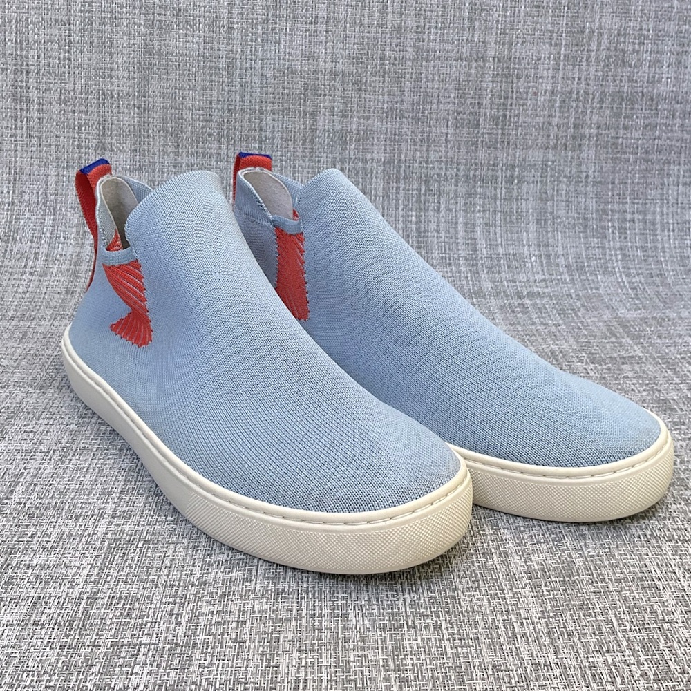 Rothy’s Article Blue and Orange Slip-On Sneakers.